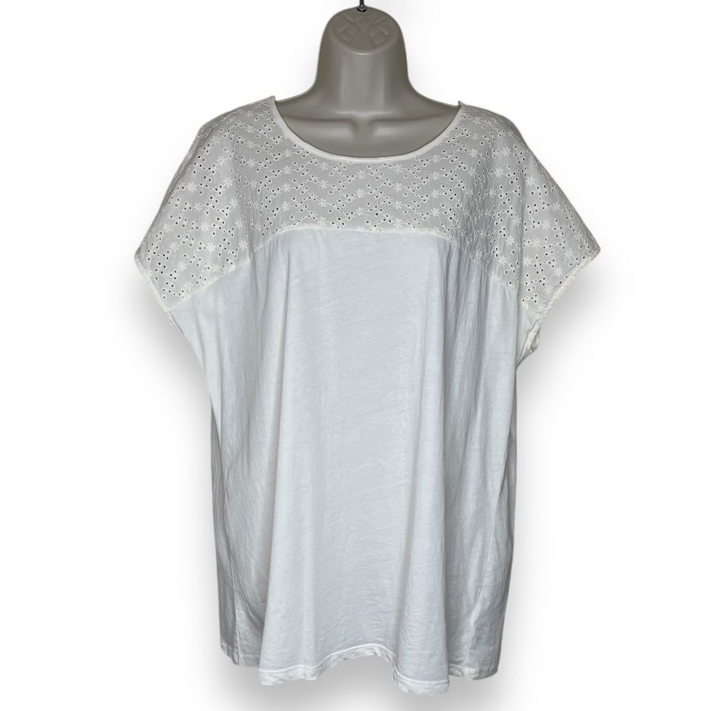 Torrid Relaxed Fit Cream Eyelet Yoke Dolman Cap Sleeve Tee Women Size Large